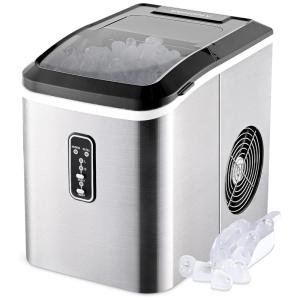 Máquina de Gelo até 12 kg em 24H Portátil com Colher, 110V, EUHOMY, Preta e Prata