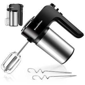 Batedeira de Mão com 6 Velocidades e Acessórios de Aço Inox, 250W, 110v, BONSENKITCHEN, Preto