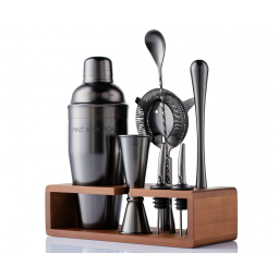 Kit Bn Profissional 7 Peças em Aço Inoxidável com Suporte de Bambu, MINT MORTAR Gunmetal Black, Prateado