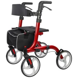 Andador Adulto Idoso com Apoio de Braço, Assento Acolchoado e Cesto, Suporta até 136 kg, HEALCONNEX, Vermelho