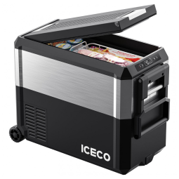 Geladeira Portátil 48L com Tampa Multifuncional, DC 12 24V, AC 110 240V, ICECO JP50, Preto