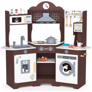 Cozinha infantil de madeira ANPABO espresso com luzes, sons e acessórios, 30 peças