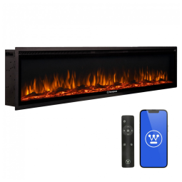 Lareira Elétrica Westinghouse Preta Parede/Embutida Wi-Fi Alexa Google 144 Combinações 1500W 120V – 188 cm(L)X40 cm (A)