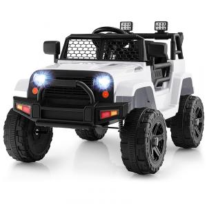 Carro Elétrico Infantil a Bateria 12V com Luzes LED, Buzina. MP3 e Suspensão de Mola, HONEY JOY, Branco