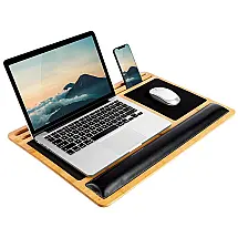 BamBoard Pro Lap Desk com descanso de pulso, mouse pad e suporte para telefone bambu natural, LAPGEAR 77101, Bege