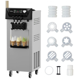 Máquina de Sorvete Comercial PioneerWorks Prata 3 Sabores 2200W Compressor Duplo 7L x 2 LCD Automática Alta Produção 220V