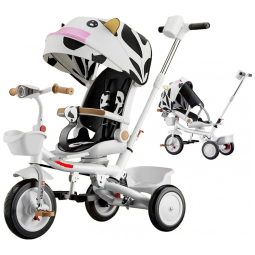 Triciclo Infantil 4 em 1 com Dossel de Alça Ajustável, Assento Giratório e Porta Copos para Crianças de 1 a 6 Anos, WOGDKS, Branco