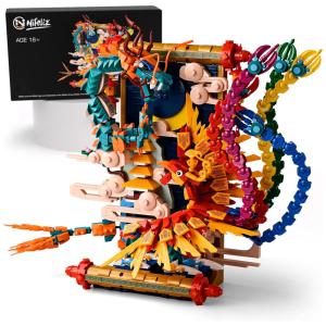 Kit de Construção Pintura em Rolagem Artística e Auspiciosa Dragão e Fênix com 1520 Peças, Nifeliz