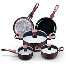 Conjunto de Panelas Antiaderentes Revestidas de Cerâmica, 8 Peças, MR. CAPTAIN, Vermelho