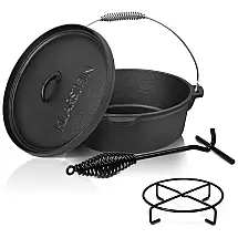 Forno holandês de ferro fundido, forno holandês de 6 quart com alça de alça espiral preta levantador para levantamento e acessórios de
