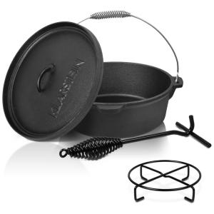 Forno holandês de ferro fundido, forno holandês de 6 quart com alça de alça espiral preta levantador para levantamento e acessórios de