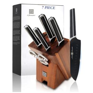 Conjunto de Facas em Aço Inoxidável com Bloco de Bancada, 7 Peças, HANMASTER, Preto