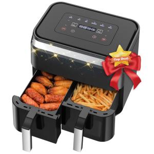 Fritadeira Elétrica 10L em Aço Inoxidável com Painel Digital, 110v, DYBAXA Dual Air Fryer AP01, Preto