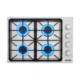 Fogão Cooktop a Gás 4 Queimadores VEVOR Inox Preto Conversível GN/GLP 48.000 BTU 110V Embutir 76cm