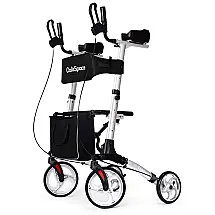 Andador Adulto Idoso com Apoio de Braço, Assento Acolchoado e Cesto, Suporta até 136 kg, OASISSPACE, Branco