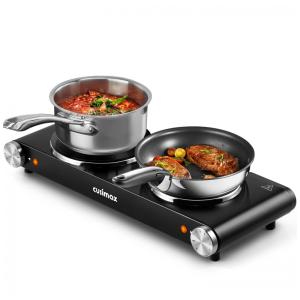 Cooktop Elétrico Portátil com 2 Queimadores, Placas de Ferro Fundido, 110V 1800W, Cusimax, Preto