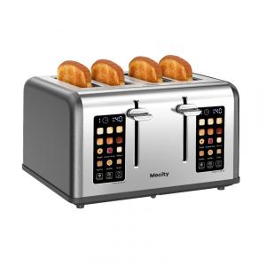 Torradeira Inteligente Mecity 4 Pães, Tela Touch, Entradas Largas, Inox - Ideal para Bagels, Muffins e Waffles