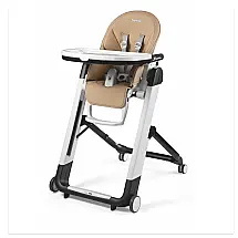 Cadeira de Alimentação Cadeirão com Altura do Assento Ajustável e 4 Rodas, Peg Perego, Bege