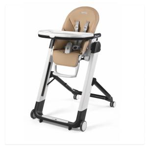 Cadeira de Alimentação Cadeirão com Altura do Assento Ajustável e 4 Rodas, Peg Perego, Bege
