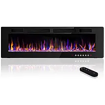 Lareira Elétrica de Embutir A45x182L com Controle Remoto, Chamas Multicoloridas e Tela Sensível ao Toque, 110V 1500W, Waleaf, Preta