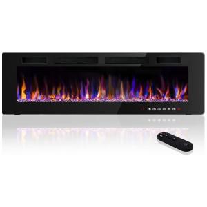 Lareira Elétrica de Embutir A45x182L com Controle Remoto, Chamas Multicoloridas e Tela Sensível ao Toque, 110V 1500W, Waleaf, Preta