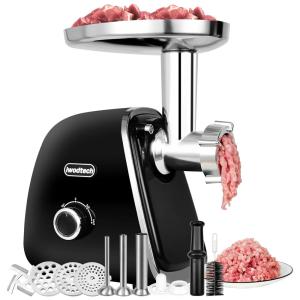 Moedor de Carne Elétrico Profissional, 3 Lâminas para Moagem, Aço Inoxidável, 2600W, 110v, IWODTECH, Preto