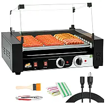 Máquina de Hot Dog com 9 Rolos Antiaderente para Até 24 Salsichas por Vez, 110V 1400W, LIANQIAN, Preta
