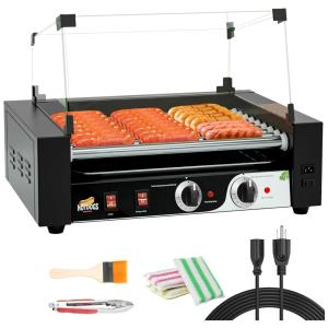 Máquina de Hot Dog com 9 Rolos Antiaderente para Até 24 Salsichas por Vez, 110V 1400W, LIANQIAN, Preta