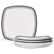 Conjunto de Pratos para Jantar com 4 Peças, Formato Quadrado, Design Moderno e Material de Porcelana, Noritake G038-586D,Cinza e Branco