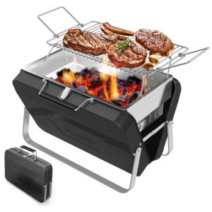 Churrasqueira a Carvão Portátil, Serve até 5 Pessoas, SUPSIAH, Preto