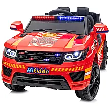 Carro Elétrico Infantil de Bombeiro com Controle Remoto, 3 Velocidades, Cintos de Segurança Ajustáveis, Sirenes, Alto-Falantes e Luzes