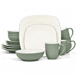 Aparelho de Jantar para Todas as Ocasiões com 16 Peças, Formato Quadrado e Material de Cerâmica, Noritake, Verde