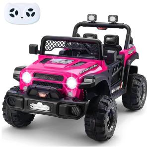 Carro Elétrico Infantil Sopbost a Bateria 12V, 4x4, 1 Assento com 2 Velocidades, Rosa Escuro