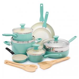 Jogo de Panelas e Frigideiras Antiaderentes em Alumínio com Revestimento Cerâmico, 16 Peças, GreenPan, Azul