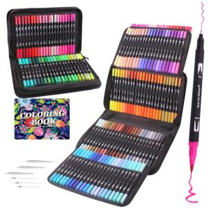 Conjunto de Canetas Artisticas 132 Cores com Canetas de Pincel e Estojo para Transporte para Adultos, Laconile