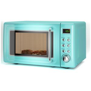 Forno micro-ondas de bancada LDAILY retrô verde, 700W, 5 níveis de potência, menus automáticos, prato giratório, trava de segurança