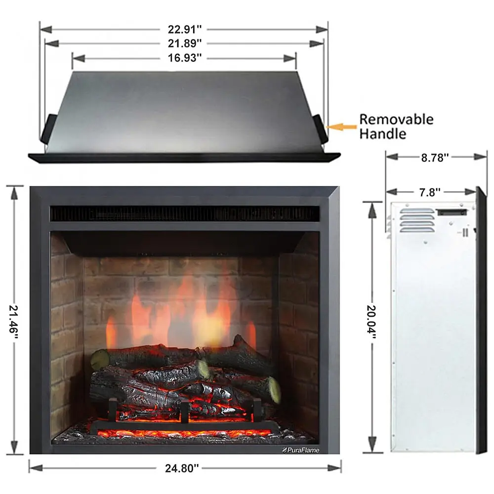 Lareira Elétrica de Embutir A54x62L com Controle Remoto, 1500W, 110v, PURAFLAME EF42D FGF, Preto — foto 2