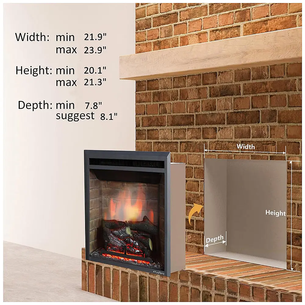 Lareira Elétrica de Embutir A54x62L com Controle Remoto, 1500W, 110v, PURAFLAME EF42D FGF, Preto — foto 3
