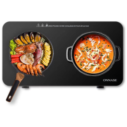 Cooktop de Indução Elétrico Portátil com 2 Queimadores e Controle Digital, 110V 1800W, ONNASE, Preto