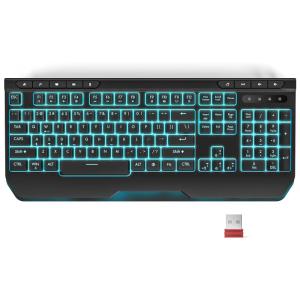 Teclado Ergonômico Sem Fio Recarregável Reduz a Tensão das Mãos com Luz LED, QWECFLY, Preto