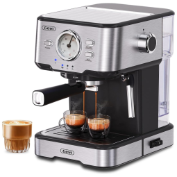 Máquina de Café Expresso de Alta Pressão com Vaporizador de Leite e Tanque de Água Removível, 110V, Gevi, Prata