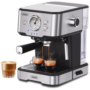 Máquina de Café Expresso de Alta Pressão com Vaporizador de Leite e Tanque de Água Removível, 110V, Gevi, Prata