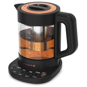 Chaleira elétrica de vidro com infusor Vianté preta controle de temperatura 1,5L programas para chá 100B, 110V