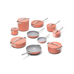 Conjunto de panelas 24 peças Caraway terracota com revestimento cerâmico antiaderente e organizadores 24pc Set