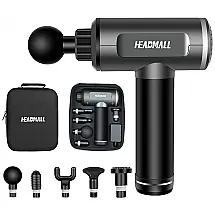 Massageador Pistola Elétrico Profissional Sem Fio 5 Acessórios e 5 Velocidades, HEADMALL, Preto