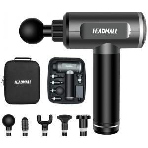 Massageador Pistola Elétrico Profissional Sem Fio 5 Acessórios e 5 Velocidades, HEADMALL, Preto