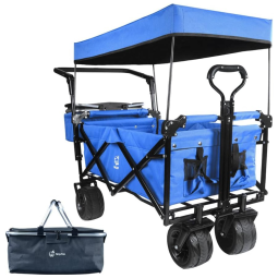Carrinho Vagão Dobrável Multifuncional com Dossel Removível e Armazenamento, Napfox, Azul