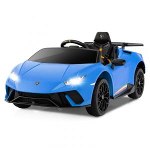 Carro Elétrico Infantil Licenciado Lamborghini Huracan OLAKIDS Azul 12V com Controle Remoto, 2 Velocidades, Suspensão, Bluetooth e USB
