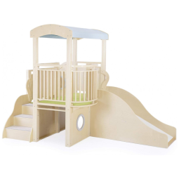 Centro de Atividades Guidecraft City Toddler Loft, Madeira Bétula Natural com Túnel, Escorregador e Varanda, 252 x 133 x 181 cm