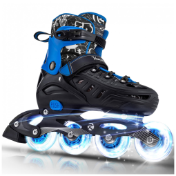Patins Regulável e Ajustável para Crianças com Rodas Iluminadas, Tam BR 33 a 37, Kuxuan, Azul